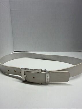 The White Ball Belt Men's Luxury Golf Italian Leather Adjustable White Silver 32